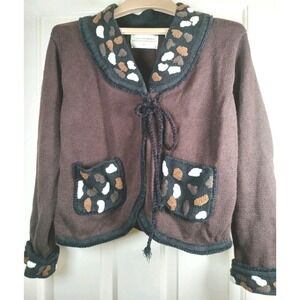 Lisa Nichols Vintage 90s Brown Embellished Knit Cardigan L